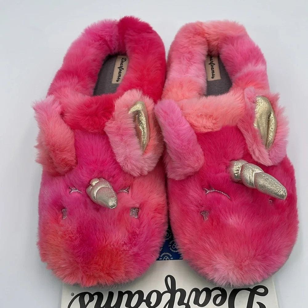 Kids‎ Dearfoams Memory Foam Unicorn Multi Colored Pink Slippers - 4/5